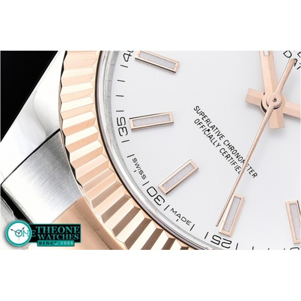 Rolex - DJ2 41mm Oyt Flt RG/SS White/Stk BP Asia 2813
