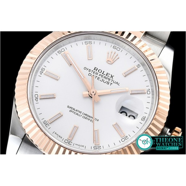 Rolex - DJ2 41mm Oyt Flt RG/SS White/Stk BP Asia 2813