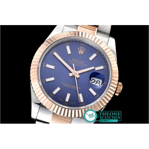 Rolex - DJ2 41mm Oyt Flt RG/SS Blue/Stk BP Asia 2813