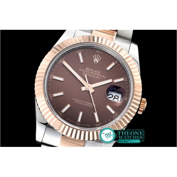 Rolex - DJ2 41mm Oyt Flt RG/SS Brown/Stk BP Asia 2813