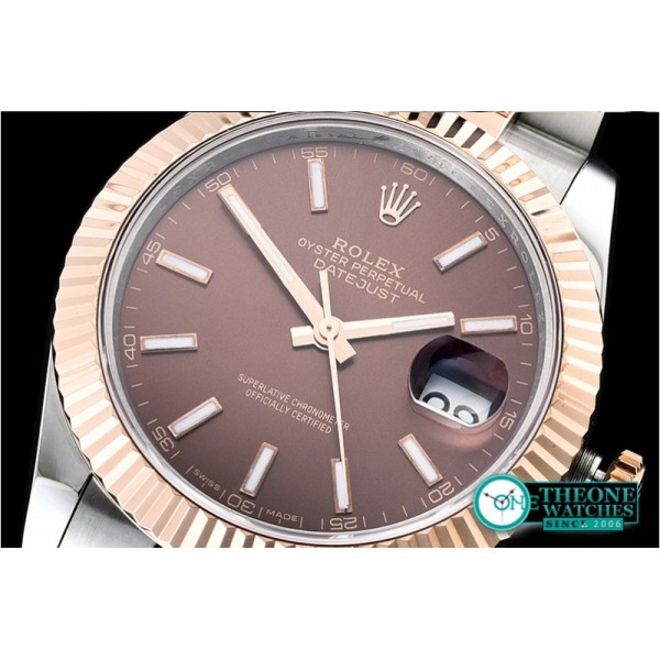 Rolex - DJ2 41mm Oyt Flt RG/SS Brown/Stk BP Asia 2813