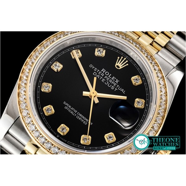 Rolex - DateJust 36mm Jub Diams YG/SS Black/Diams BP A2813