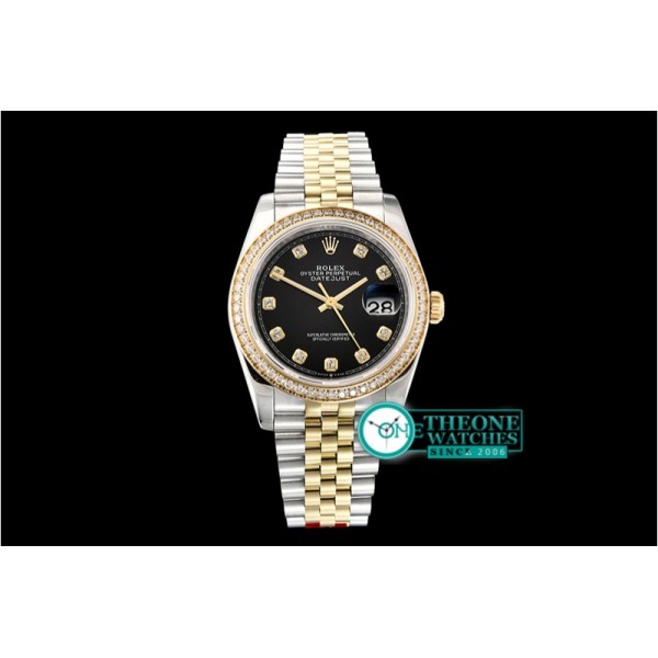 Rolex - DateJust 36mm Jub Diams YG/SS Black/Diams BP A2813