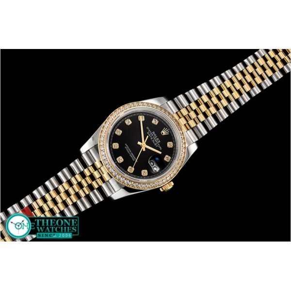 Rolex - DateJust 36mm Jub Diams YG/SS Black/Diams BP A2813