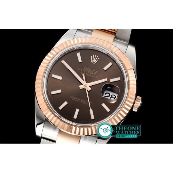 Rolex - DJ2 41mm Oyst Flt 904L RG/SS Brwn/Stk ARF Asia 2824