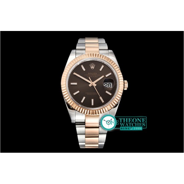 Rolex - DJ2 41mm Oyst Flt 904L RG/SS Brwn/Stk ARF Asia 2824