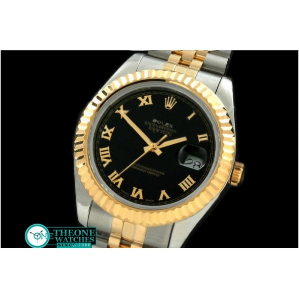 Rolex - SS/YG Jubile Fluted Black Roman Asian Eta 2836-2 25J