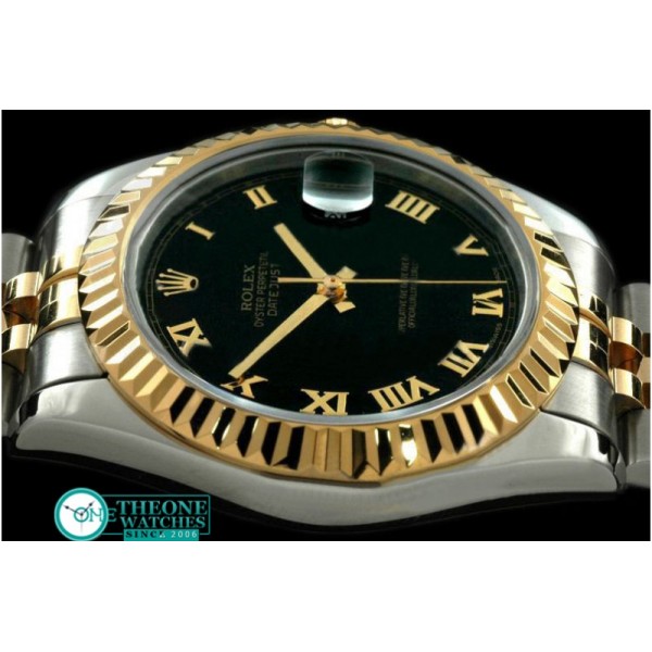 Rolex - SS/YG Jubile Fluted Black Roman Asian Eta 2836-2 25J
