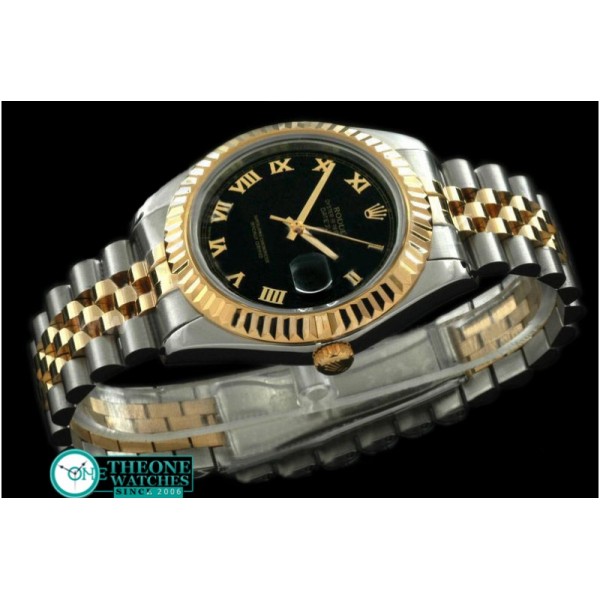 Rolex - SS/YG Jubile Fluted Black Roman Asian Eta 2836-2 25J