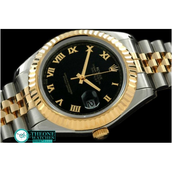 Rolex - SS/YG Jubile Fluted Black Roman Asian Eta 2836-2 25J