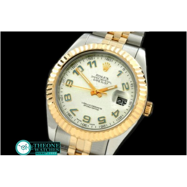 Rolex - SS/YG Jubile Fluted White Blue Num Asian Eta 2836-2