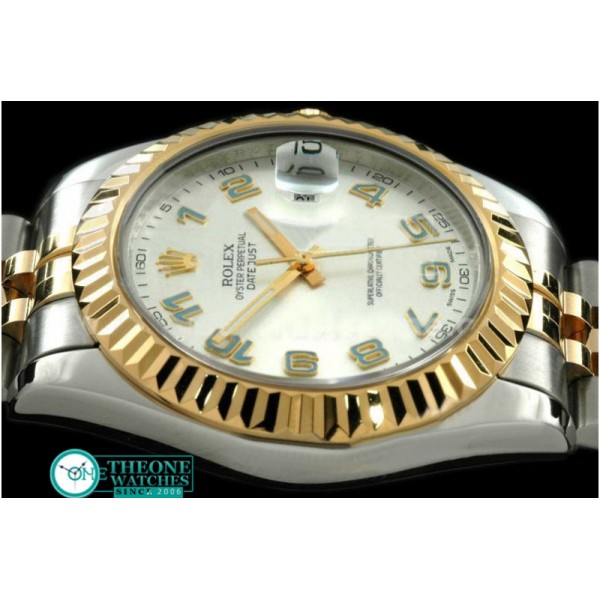 Rolex - SS/YG Jubile Fluted White Blue Num Asian Eta 2836-2