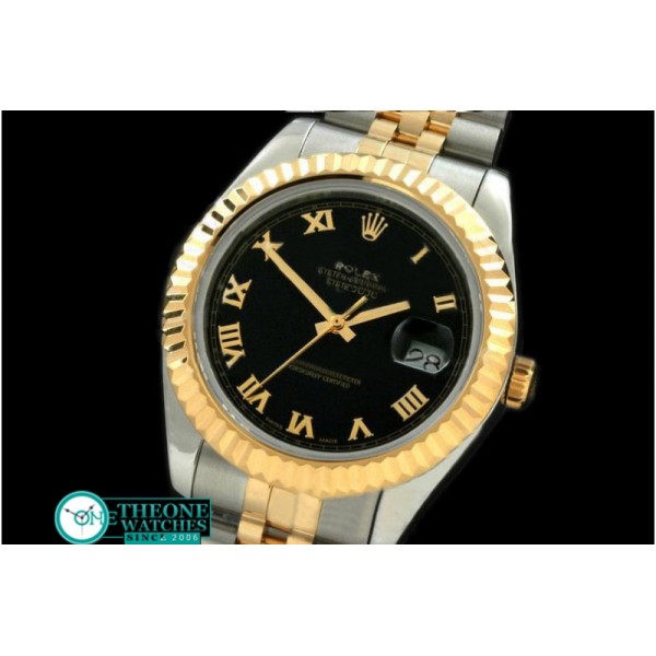 Rolex - SS/YG Jubile Fluted Black Roman Asian Eta 2836-2 25J