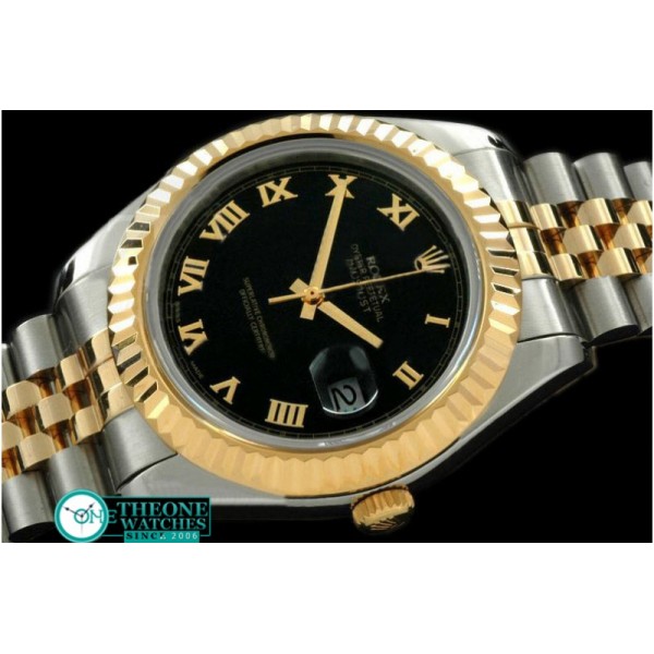 Rolex - SS/YG Jubile Fluted Black Roman Asian Eta 2836-2 25J
