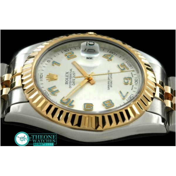 Rolex - SS/YG Jubile Fluted White Blue Num Asian Eta 2836-2