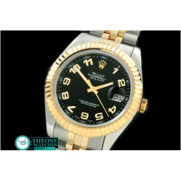 Rolex - SS/YG Jubile Fluted Black Gold Num Asian Eta 2836-2