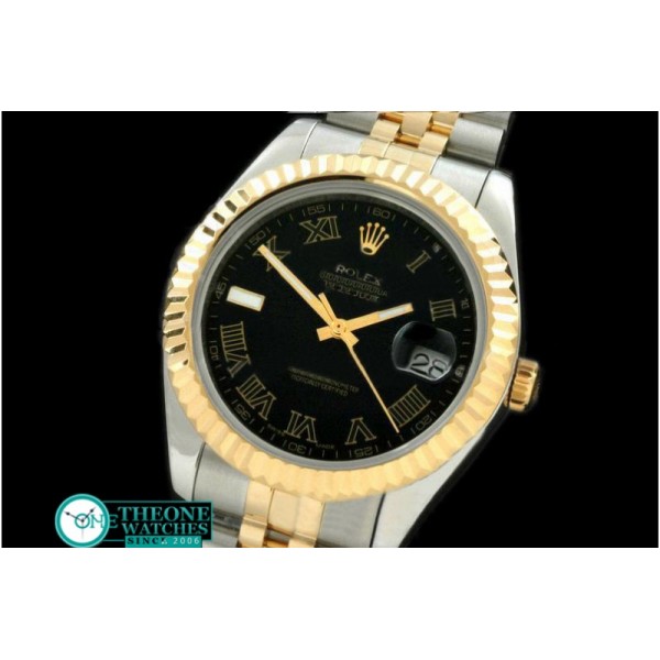 Rolex - SS/YG Jubile Fluted Black Roman Asian Eta 2836-2