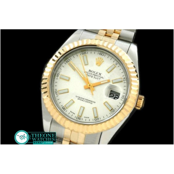 Rolex - SS/YG Jubile Fluted White Sticks Asian Eta 2836-2