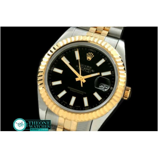 Rolex - SS/YG Jubile Fluted Black Sticks Asian Eta 2836-2