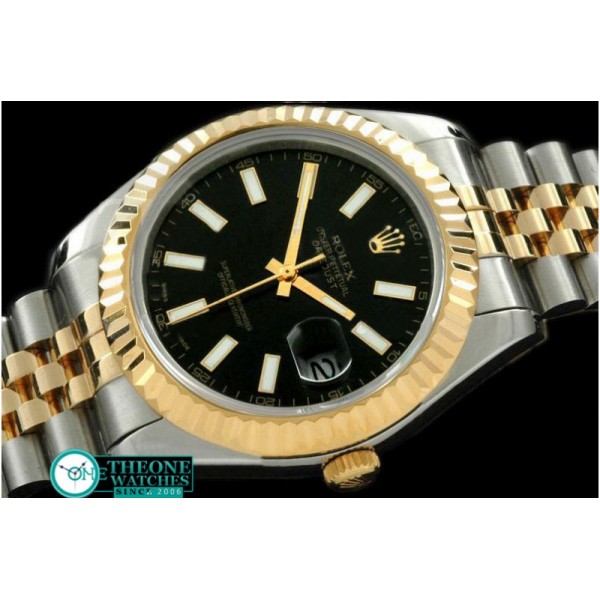 Rolex - SS/YG Jubile Fluted Black Sticks Asian Eta 2836-2