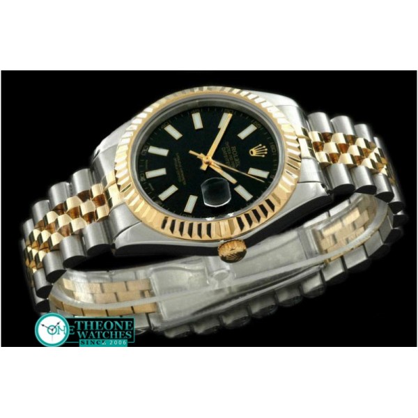 Rolex - SS/YG Jubile Fluted Black Sticks Asian Eta 2836-2