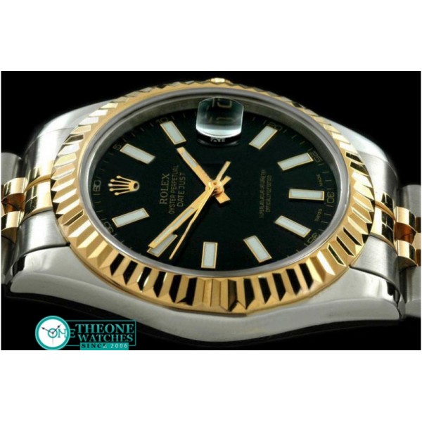 Rolex - SS/YG Jubile Fluted Black Sticks Asian Eta 2836-2