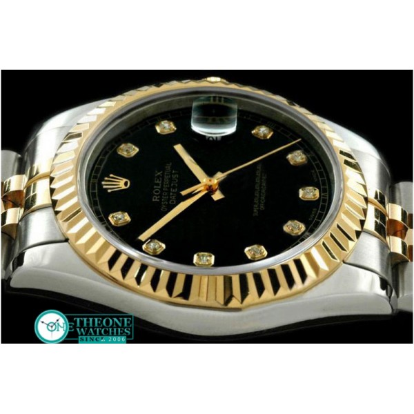 Rolex - SS/YG Jubile Fluted Black Diam Asian Eta 2836-2