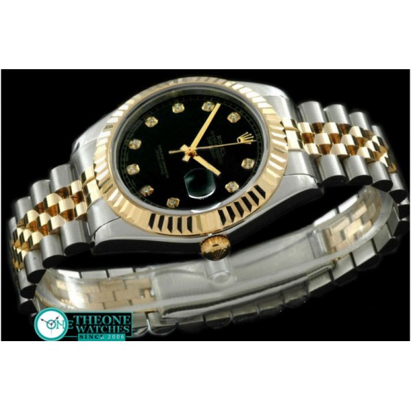 Rolex - SS/YG Jubile Fluted Black Diam Asian Eta 2836-2