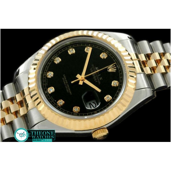 Rolex - SS/YG Jubile Fluted Black Diam Asian Eta 2836-2