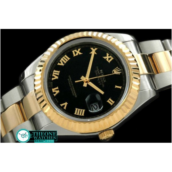 Rolex - SS/YG Oyster Fluted Black Roman Asian Eta 2836-2