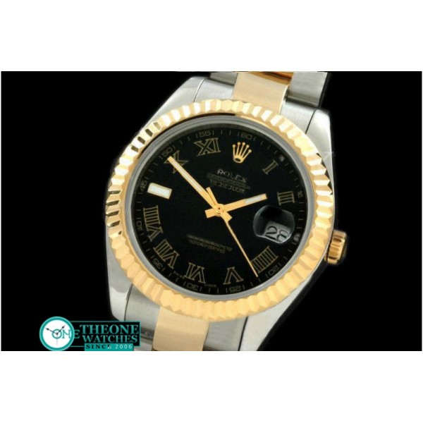 Rolex - SS/YG Oyster Fluted Black Roman Asian Eta 2836-2