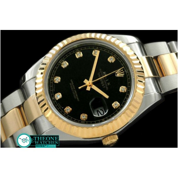 Rolex - SS/YG Oyster Fluted Black Diamond Asian Eta 2836-2