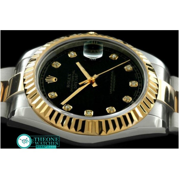 Rolex - SS/YG Oyster Fluted Black Diamond Asian Eta 2836-2