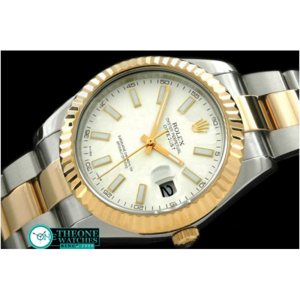 Rolex - SS/YG Oyster Fluted White Stick Asian Eta 2836-2