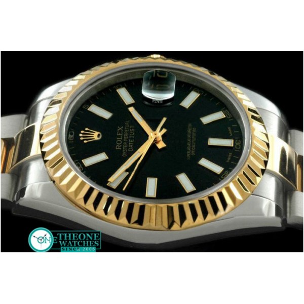 Rolex - SS/YG Oyster Fluted Black Stick Asian Eta 2836-2