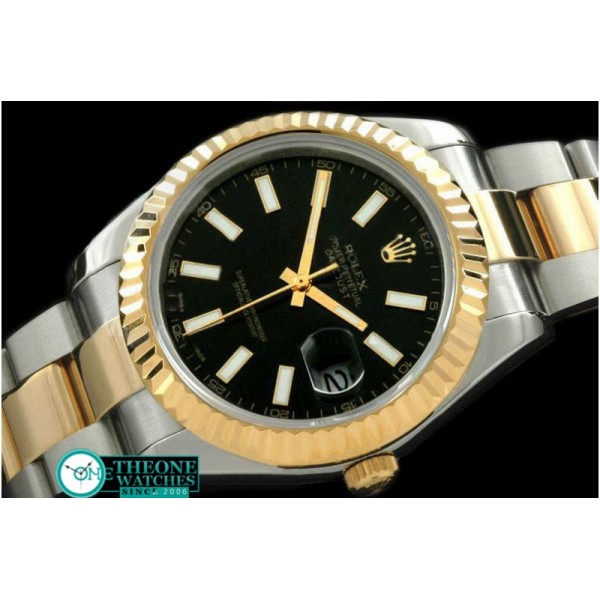 Rolex - SS/YG Oyster Fluted Black Stick Asian Eta 2836-2