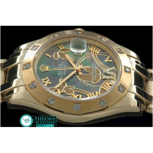 Rolex - 2011 Flora 12-Diam YG M-Green Swiss Eta 2836-2