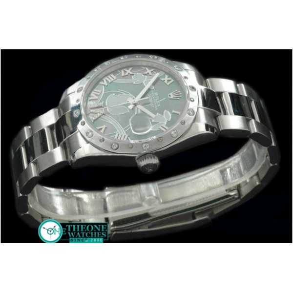 Rolex - 2011 Flora Oyster/Diam SS Matt Green Swiss Eta 2836-2