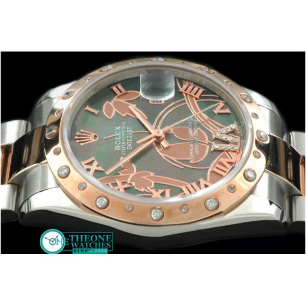 Rolex - 2011 Flora Oyster/Diam SS/RG M-Green Swiss Eta 2836-2