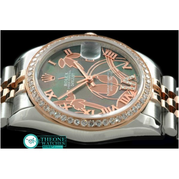 Rolex - 2011 Flora Jubilee/Diam SS/RG M-Green Swiss Eta 2836-2