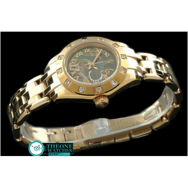 Rolex - 2011 Flora 12-Diam YG M-Green Swiss Eta 2671-2