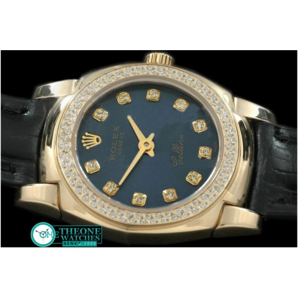 Rolex - Ladies Mini Cellini YG/LE Blue Diam Swiss Qtz