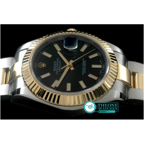 Rolex - SS/YG Oyster Fluted Black Sticks Asian Eta 2836-2
