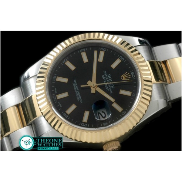 Rolex - SS/YG Oyster Fluted Black Sticks Asian Eta 2836-2