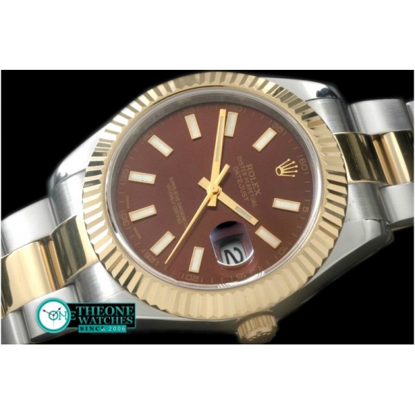 Rolex - SS/YG Oyster Fluted Brown Sticks Asian Eta 2836-2
