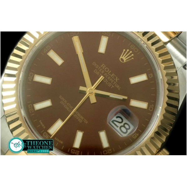 Rolex - SS/YG Oyster Fluted Brown Sticks Asian Eta 2836-2