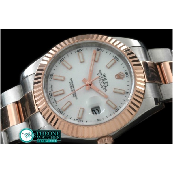 Rolex - SS/RG Oyster Fluted P-White Sticks Asian Eta 2836-2