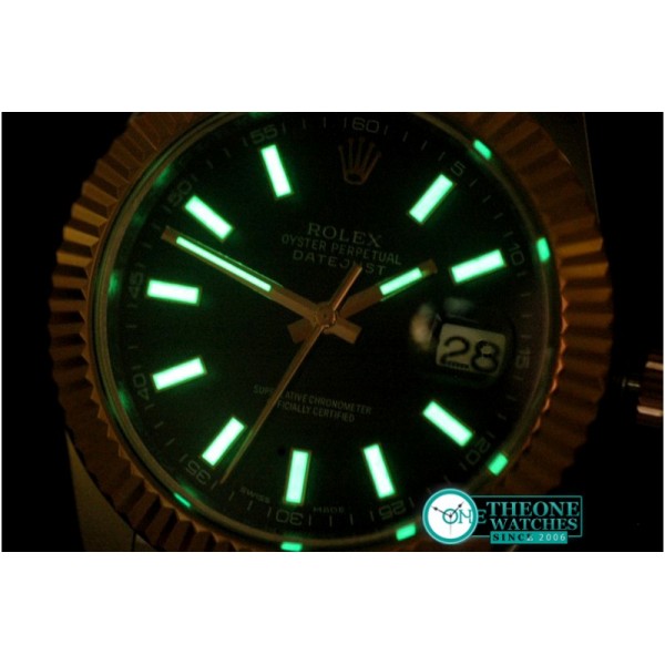 Rolex - SS/RG Oyster Fluted Black Sticks Asian Eta 2836-2