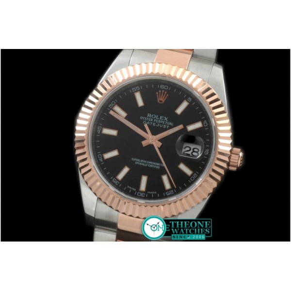 Rolex - SS/RG Oyster Fluted Black Sticks Asian Eta 2836-2