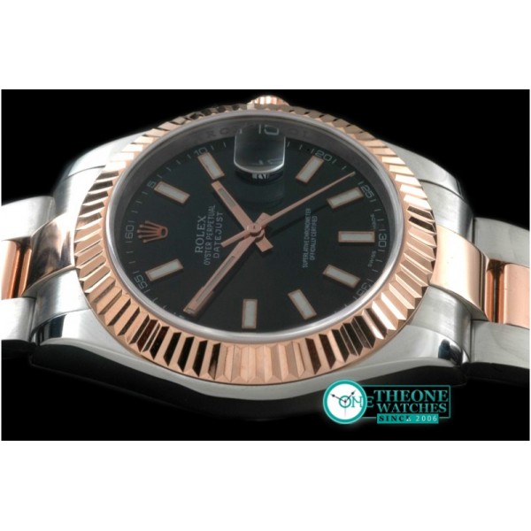 Rolex - SS/RG Oyster Fluted Black Sticks Asian Eta 2836-2
